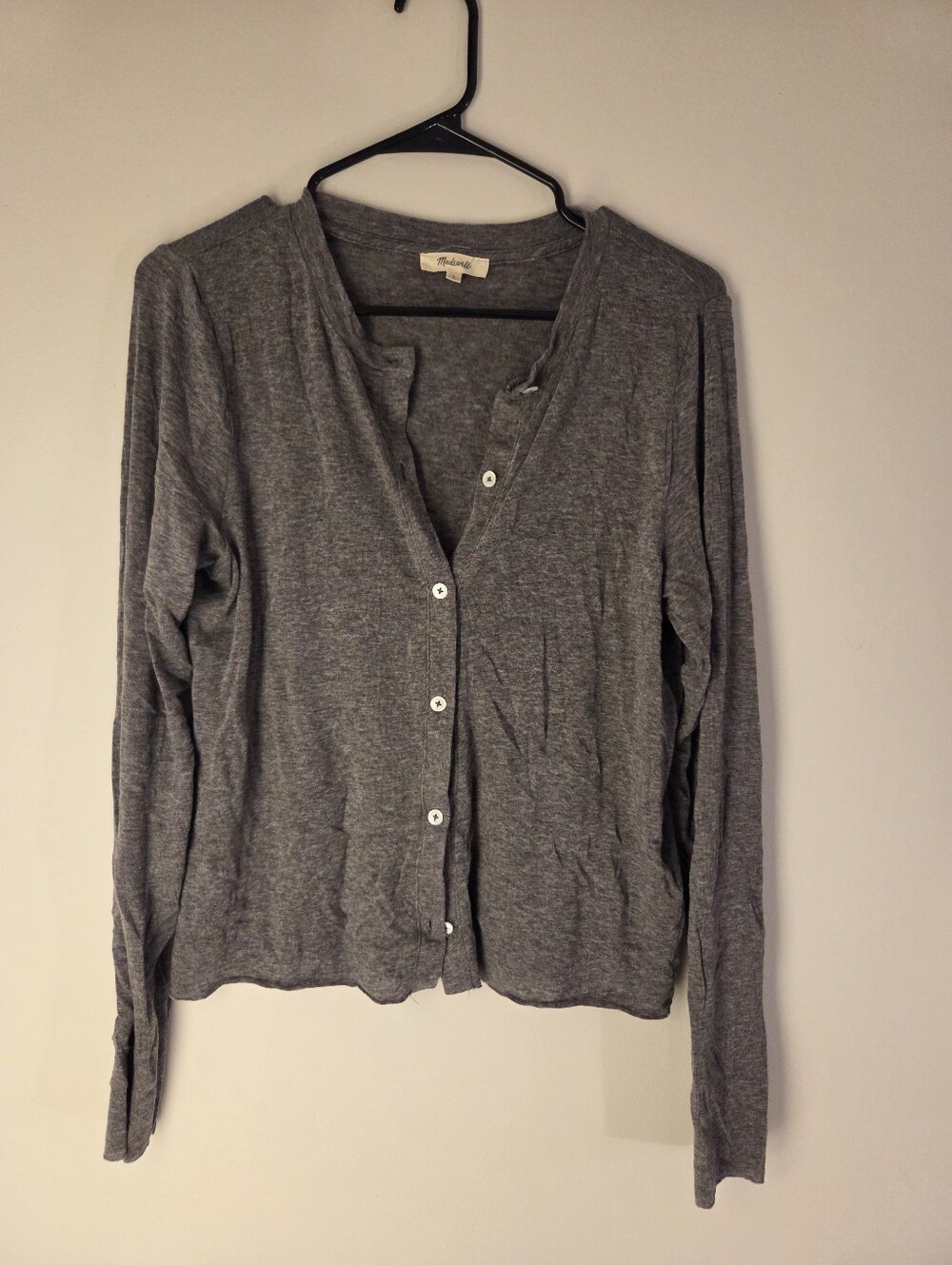 Madewell Charcoal Gray Wool Cardigan Crewneck Sweater